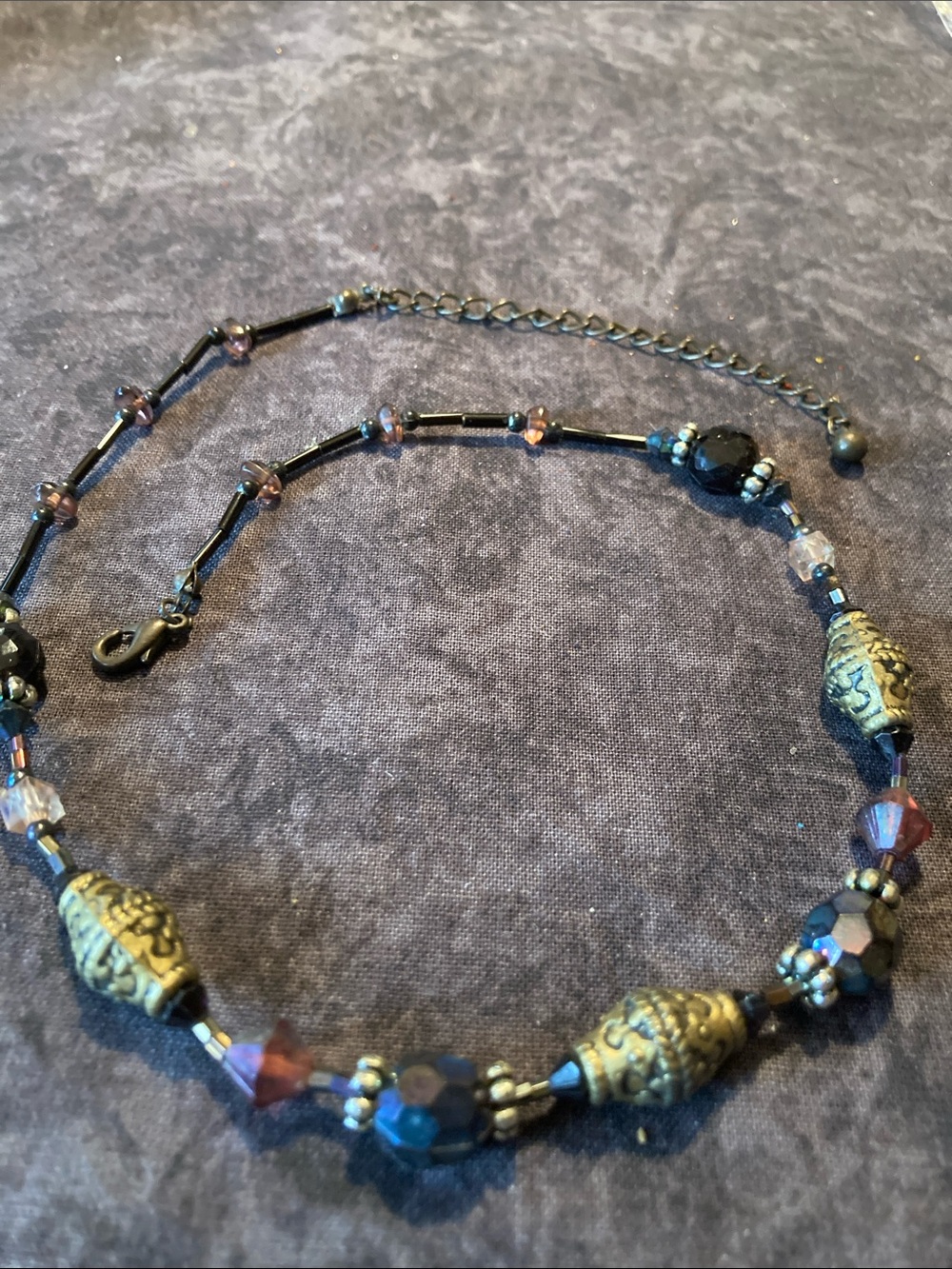 Handcrafted Black and Golden Beaded Women’s Necklace
